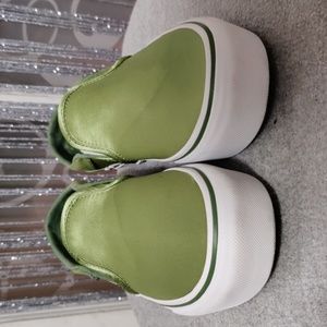 Vans size 6.5 run big so I had to go 1/2 size smaller. Satin feel lime green